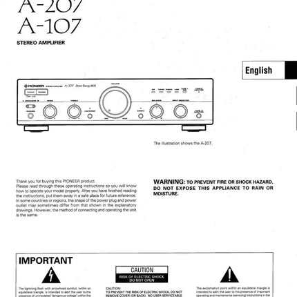 Pioneer A-207 Amplifier Owners Manual