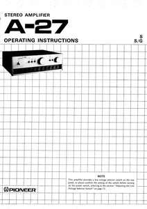 Pioneer A-27 Amplifier Owners Manual