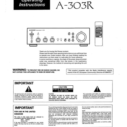 Pioneer A-303R Amplifier Owners Manual