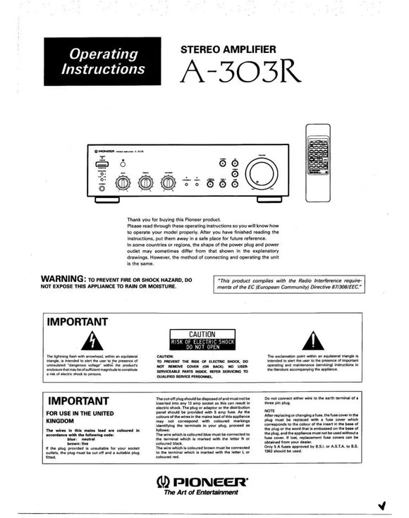 Pioneer A-303R Amplifier Owners Manual