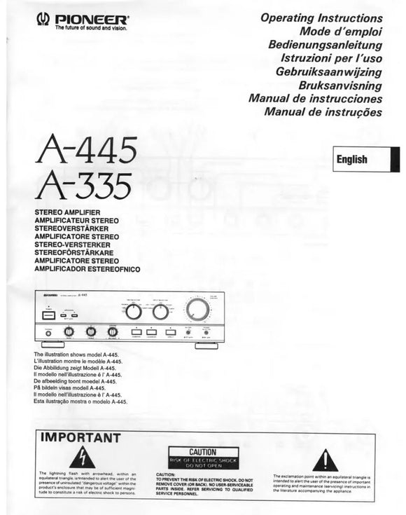 Pioneer A-335 Amplifier Owners Manual