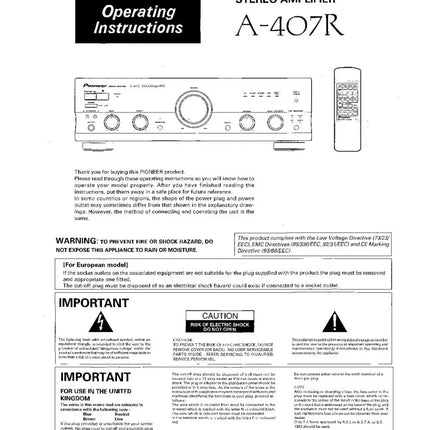 Pioneer A-407R Amplifier Owners Manual
