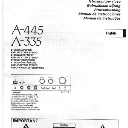 Pioneer A-445 Amplifier Owners Manual