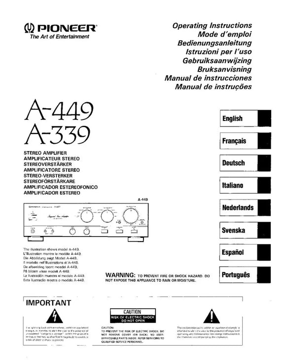 Pioneer A-449 Amplifier Owners Manual