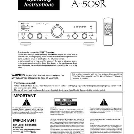Pioneer A-509R Amplifier Owners Manual