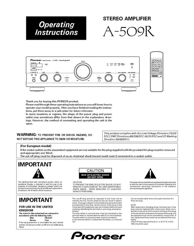 Pioneer A-509R Amplifier Owners Manual