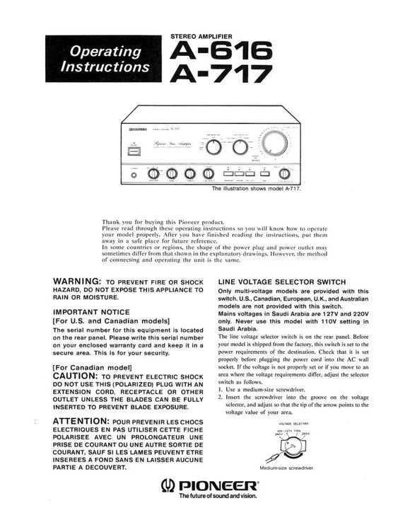 Pioneer A-616 Amplifier Owners Manual