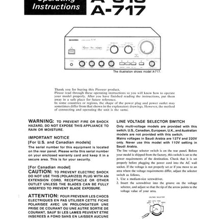 Pioneer A-617 Amplifier Owners Manual