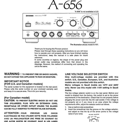 Pioneer A-656 Amplifier Owners Manual