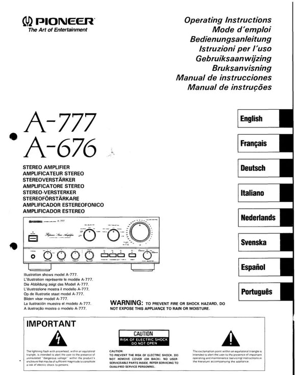 Pioneer A-676 Amplifier Owners Manual