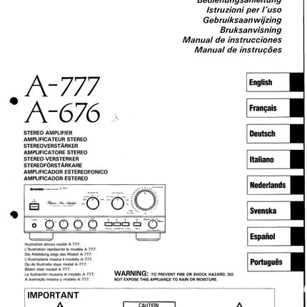 Pioneer A-777 Amplifier Owners Manual