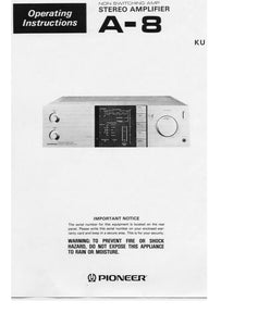 Pioneer A-8 Amplifier Owners Manual