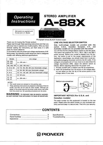 Pioneer A-88X Amplifier Owners Manual