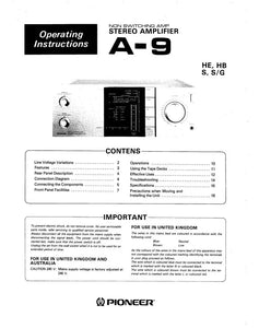 Pioneer A-9 Amplifier Owners Manual