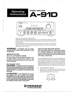 Pioneer A-91D Amplifier Owners Manual