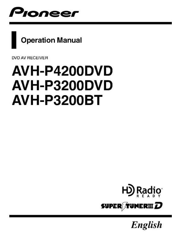 Pioneer AVH-P3200BT AV Receiver Owners Manual