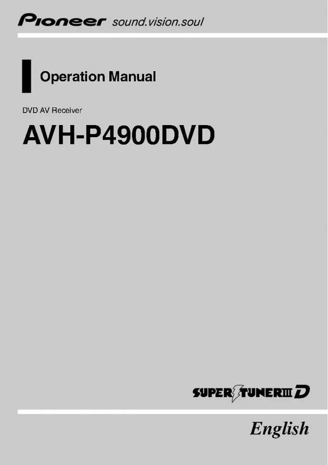 Pioneer AVH-P4900D AV Receiver Owners Manual
