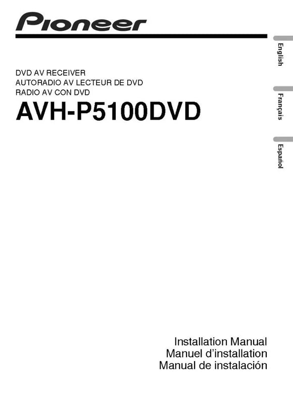 Pioneer AVH-P5100 AV Receiver Owners Manual