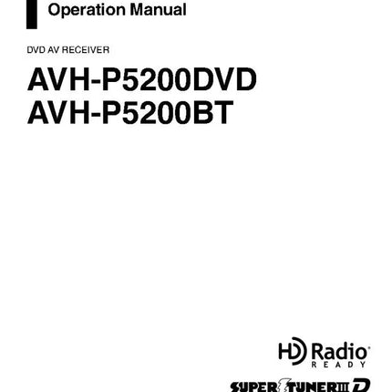 Pioneer AVH-P5200DVD AV Receiver Owners Manual