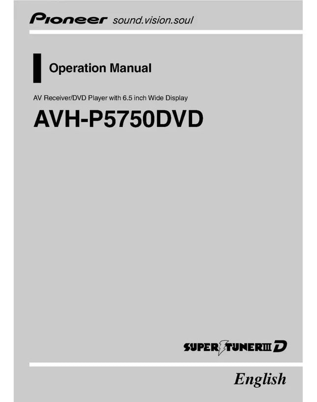 Pioneer AVH-P5250DVD AV Receiver Owners Manual