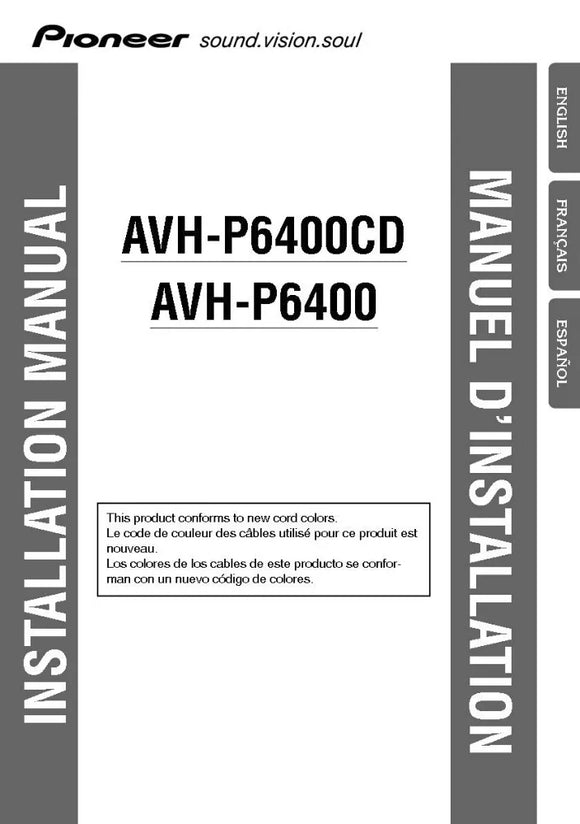 Pioneer AVH-P6400CD AV Receiver Owners Manual