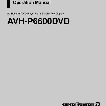 Pioneer AVH-P6600DVD AV Receiver Owners Manual