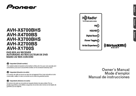 Pioneer AVH-X1700S AVH-X2700BS AVH-X3700BHS AVH-X4700BS AVH-X5700BHS Receiver Manual