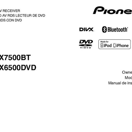 Pioneer AVH-X6500DVD AV Receiver Owners Manual