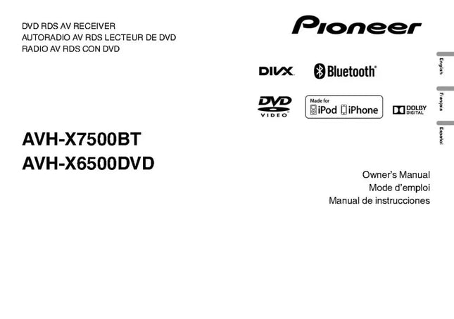 Pioneer AVH-X7500BT AV Receiver Owners Manual
