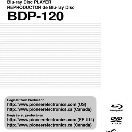 Pioneer BDP-120 Blu-ray Player Owners Manual