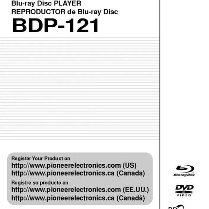 Pioneer BDP-121 Blu-ray Player Owners Manual