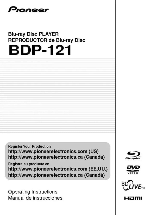 Pioneer BDP-121 Blu-ray Player Owners Manual