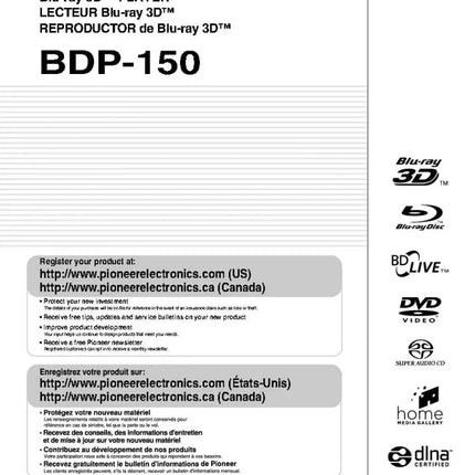 Pioneer BDP-150 Blu-ray Player Owners Manual