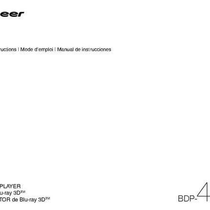 Pioneer BDP-430 Blu-ray Player Owners Manual