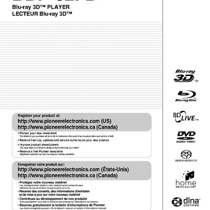 Pioneer BDP-62FD Blu-ray Player Owners Manual