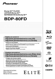 Pioneer BDP-80FD Blu-ray Player Owners Manual