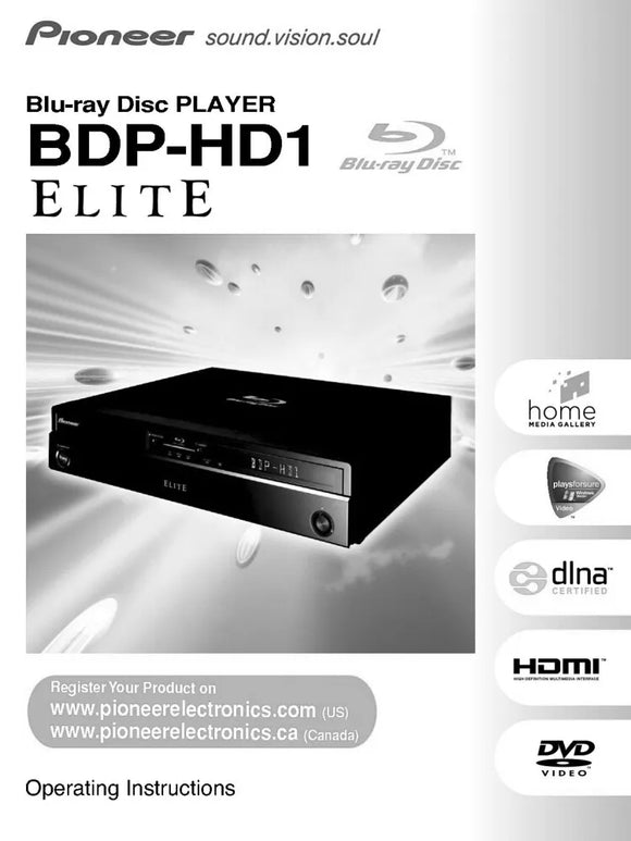 Pioneer BDP-HD1 Blu-ray Player Owners Manual