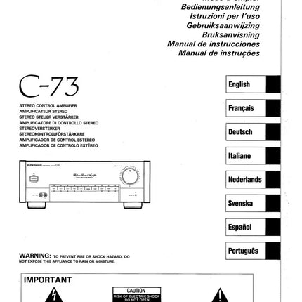 Pioneer C-73 Amplifier Owners Manual