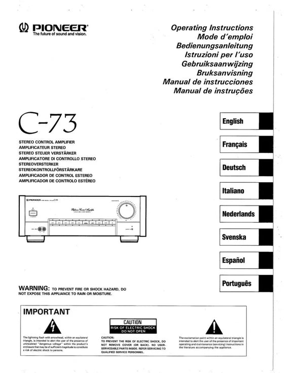 Pioneer C-73 Amplifier Owners Manual