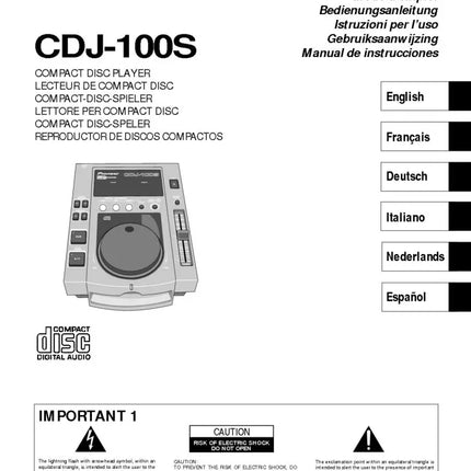 Pioneer CDJ-100S CD Player Owners Manual