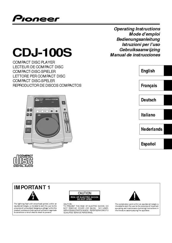 Pioneer CDJ-100S CD Player Owners Manual