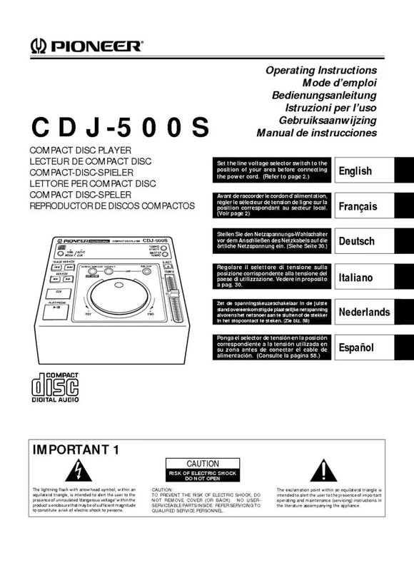 Pioneer CDJ-500S CD Player Owners Manual