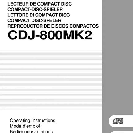 Pioneer CDJ-800-Mk2 CD Player Owners Manual