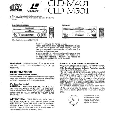 Pioneer CLD-M401 CD Player Owners Manual