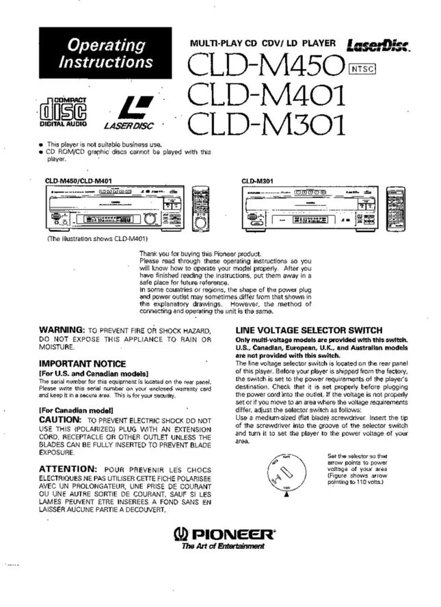 Pioneer CLD-M401 CD Player Owners Manual