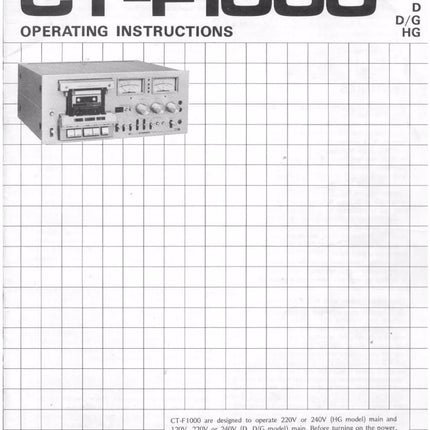 Pioneer CT-F1000 Cassette Tape Deck Owners Manual