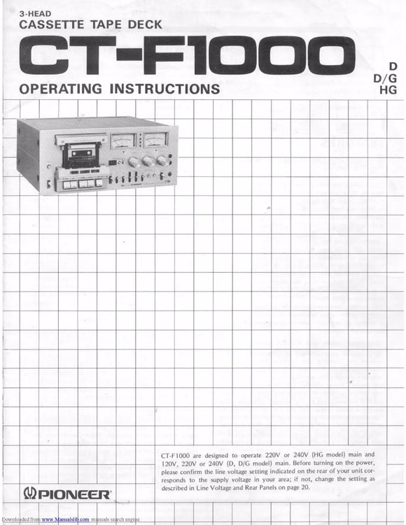 Pioneer CT-F1000 Cassette Tape Deck Owners Manual