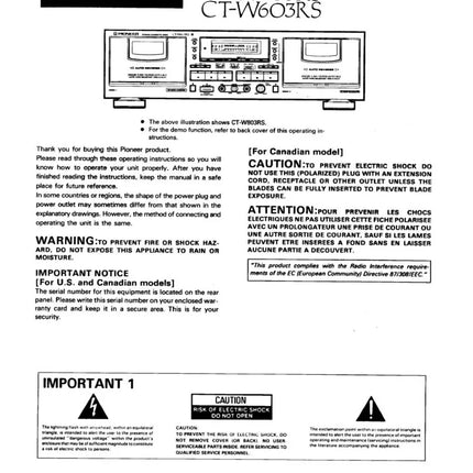 Pioneer CT-W603RS Cassette Player Owners Manual