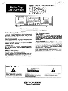 Pioneer CT-W703RS Cassette Player Owners Manual