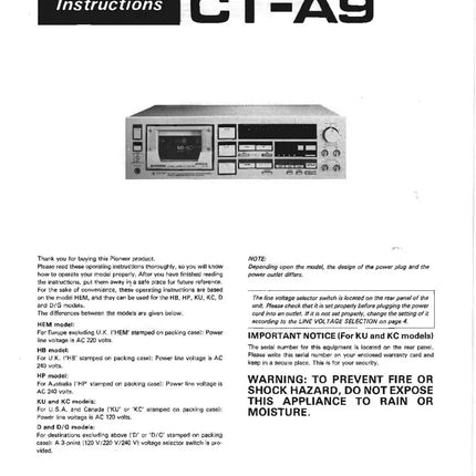 Pioneer CTA-9 Cassette Player Owners Manual